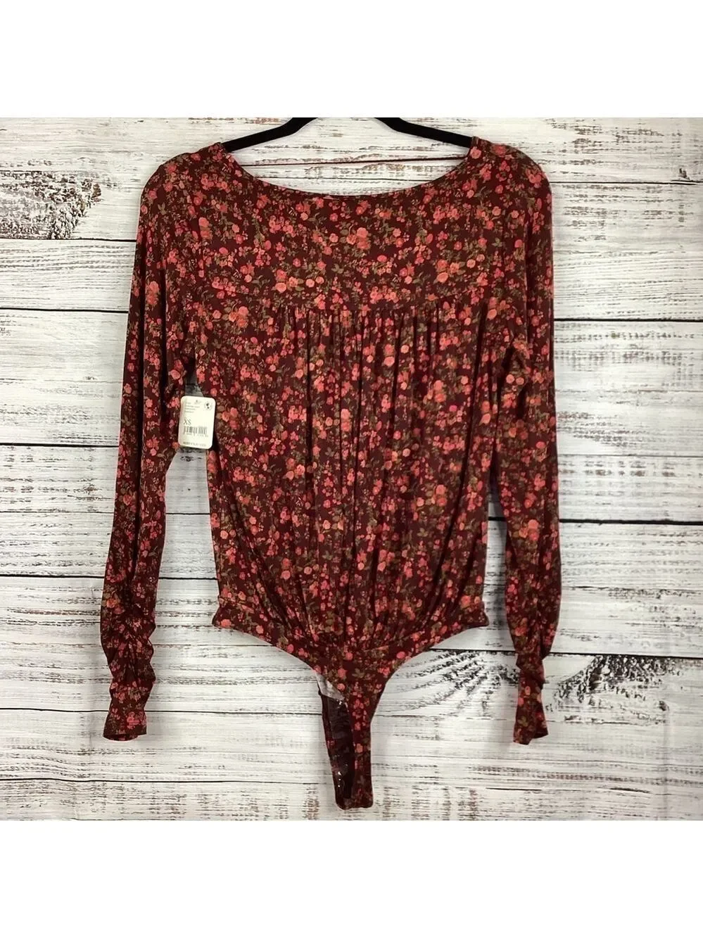 FREE PEOPLE SIZE XS FALL‎ TOP FLORAL KAYA PRINTED THONG BODYSUIT CHOCOLATE